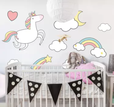 Adesivo neonato motivo unicorno giocoso - TenStickers