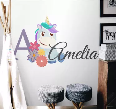 Adesivo neonato unicorno con nome - TenStickers
