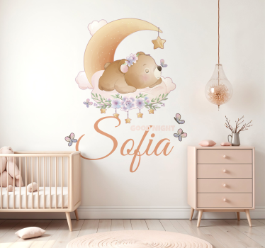 Adesivo neonato orso e luna con nome - TenStickers
