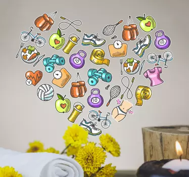 Disegno per pareti cuore con elementi salute - TenStickers
