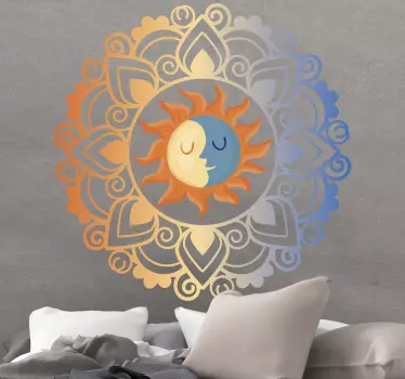 Adesivo murale floreale Mandala sole e luna - TenStickers