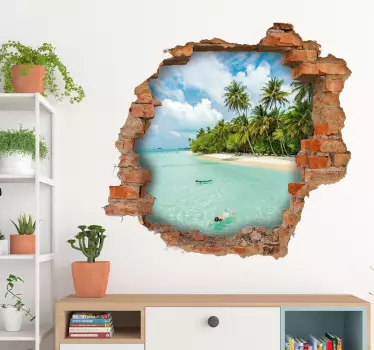 Adesivo murale soggiorno illusione buco muro vista mare - TenStickers