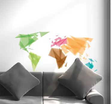Adesivo murale mappamondo Mappa del mondo colorato geometrico - TenStickers