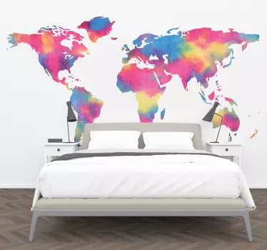 Adesivo murale camera da letto mappamondo tie-dye - TenStickers