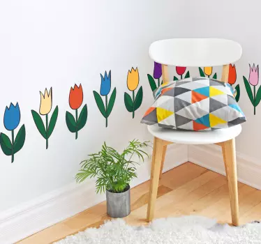Adesivo murale orlo tulipani - TenStickers