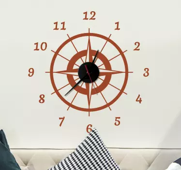 Adesivo murale camera da letto orologio effetto rosa dei venti - TenStickers