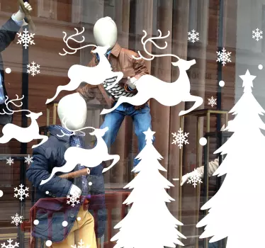 Vetrofania Natale con renne e alberi - TenStickers