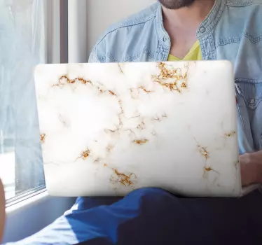 Adesivo pc Marmo bianco e dorato - TenStickers