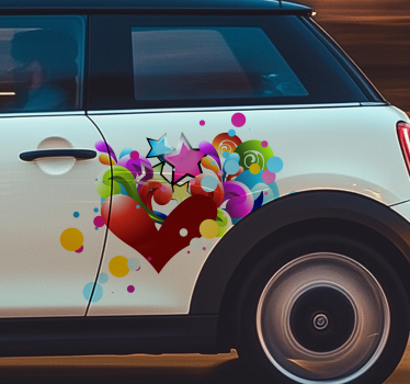 Adesivo per auto cuore colorato carino - TenStickers
