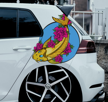Adesivo per auto koi con fiori - TenStickers