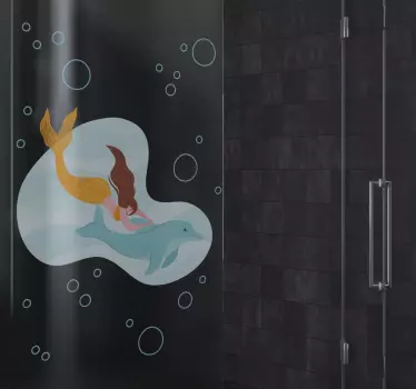 Adesivo per box doccia avventura sirena e delfini - TenStickers