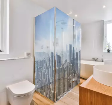 Adesivo box doccia con skyline metropoli - TenStickers