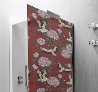 Adesivo per box doccia scena floreale giapponese - TenStickers