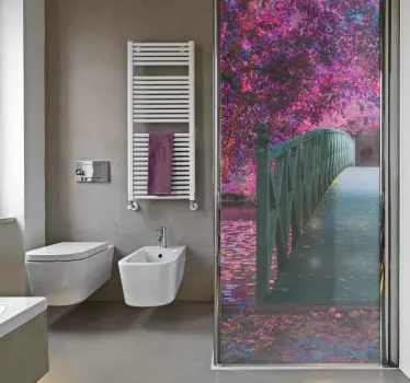 Adesivo per box doccia paesaggio ponte di legno - TenStickers