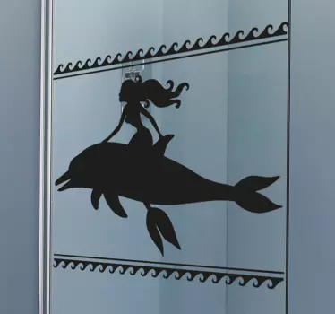 Adesivo per box doccia sirena che cavalca un delfino - TenStickers