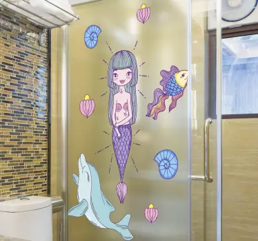 Adesivo per box doccia Sirena e delfino - TenStickers
