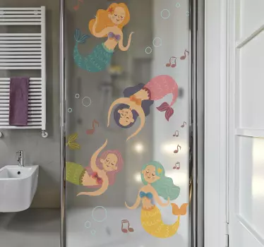 Adesivo per box doccia sirene che nuotano giocose - TenStickers