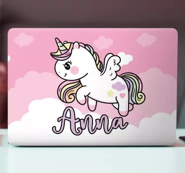 Adesivo per laptop unicorno volante personalizzato - TenStickers