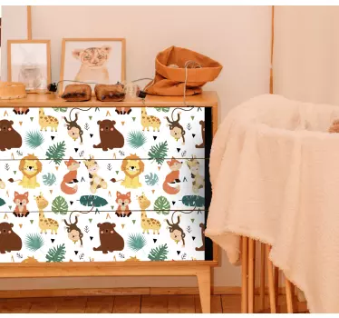 Carta adesiva per mobile Simpatici animali selvatici con foglie - TenStickers