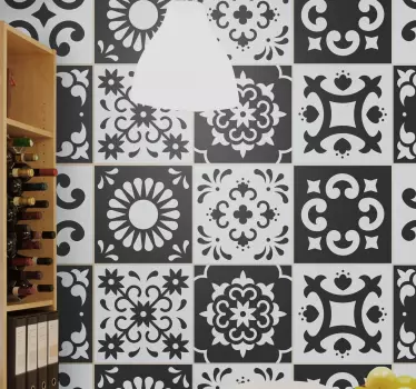 Adesivo per piastrella Cementine dagoberto bianco / nero - TenStickers