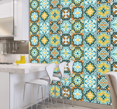 Adesivo per piastrella cementine ravio colorate - TenStickers