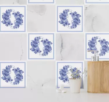 Adesivo bagno piastrella horezu bianco e blu - TenStickers