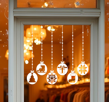 Adesivo per vetrine palline di natale con simboli - TenStickers