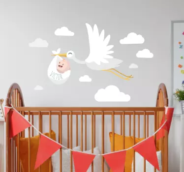 Adesivo con cicogna e nome personalizzabile - TenStickers