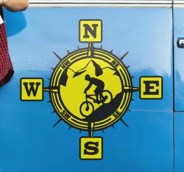 Adesivo murale viaggio bussola con mountain bike - TenStickers