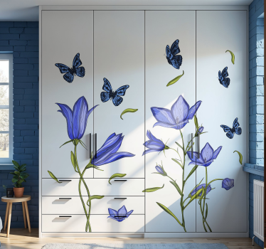 Carta adesiva per mobili fiori blu con farfalle - TenStickers