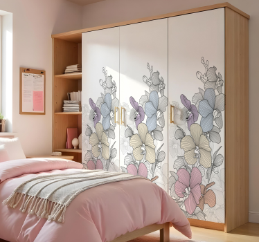 carta adesiva per ante armadio fiori di linea colorata - TenStickers