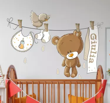 Adesivo murale bambini orsacchiotto e nome personalizzabile - TenStickers