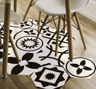 Piastrella per pavimento in vinile adesivo esagoni bianco e nero - TenStickers