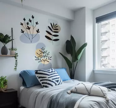Adesivo murale camera da letto piante astratte con cerchi colorat - TenStickers