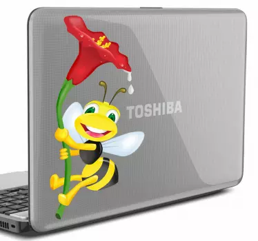 Adesivo per pc ape sorridente con fiore - TenStickers