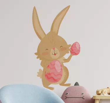 Sticker animale domestico coniglio felice con uova - TenStickers