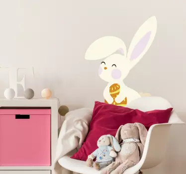 Sticker animale domestico coniglio felice con uovo - TenStickers