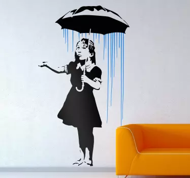 Sticker Bansky Bambina sotto la pioggia - TenStickers