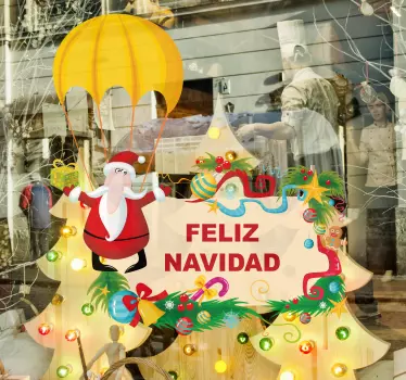 Vetrofania Natale Babbo con paracadute - TenStickers