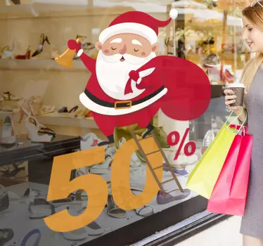 Vetrofania Natale Babbo Natale con cartello - TenStickers