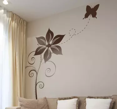Sticker decorativo fiore con farfalla - TenStickers