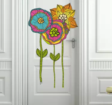 Adesivo per porta fiori hippie - TenStickers