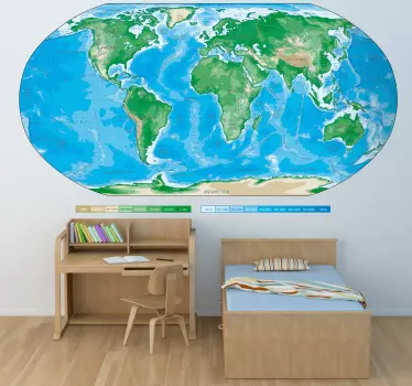 Sticker decorativo planisfero fisico - TenStickers