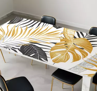 Adesivo murale sala da pranzo foglie grigio scuro e dorate - TenStickers
