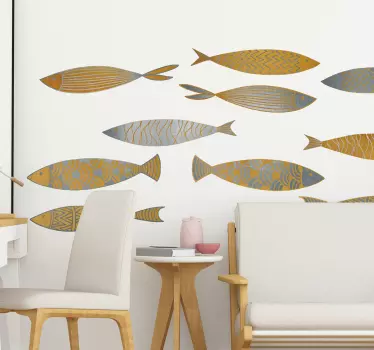 Adesivo murale soggiorno pesci oro e argento - TenStickers