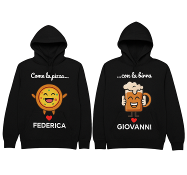 Felpa coppia mangiare la pizza con la birra - TenStickers