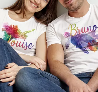 Maglietta fidanzati tartarughe colorate con nomi - TenStickers