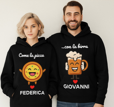 Felpa coppia mangiare la pizza con la birra - TenStickers
