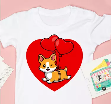 Maglietta infantile corgi con palloncini a cuore - TenStickers