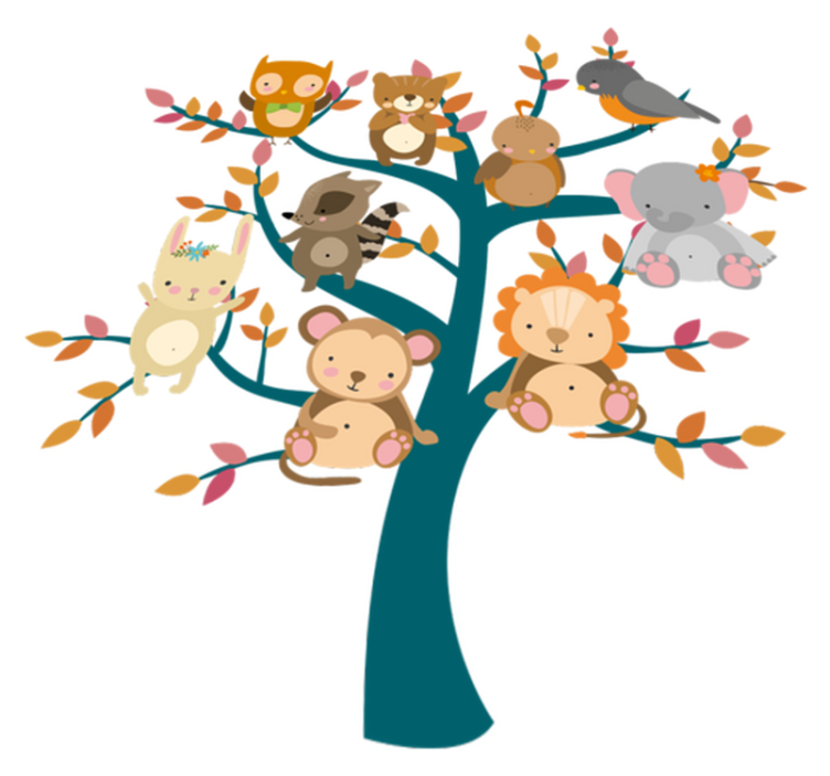 Tappeto vinile animali albero con cuccioli - TenStickers